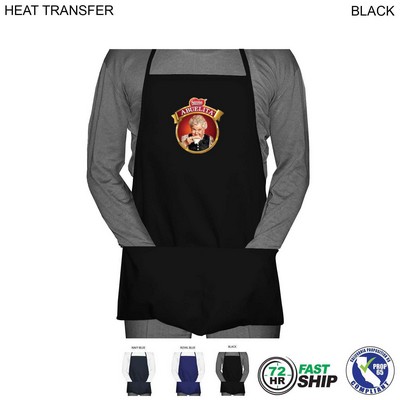72 Hr Fast Ship - Domestic made Twill Bib Apron, 19"x24", 2 Pockets, Adjust Neck, Heat Transfer Logo