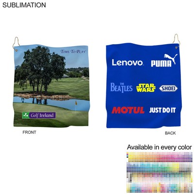 Microfiber Suede Shammy Golf Towel, Nofold Grommet & Hook, Sublimated 2 sides (15"x15")
