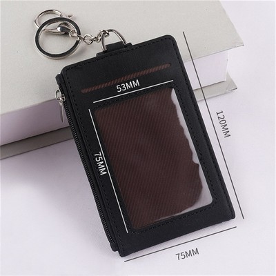 Leather ID Badge Holder with Keychain