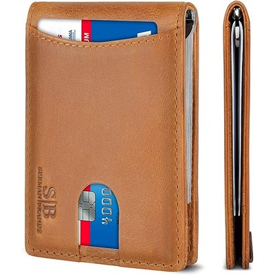 RFID Blocking Slim Bifold Vegan Leather Minimalist Front Pocket Wallets for Men with Money Clip