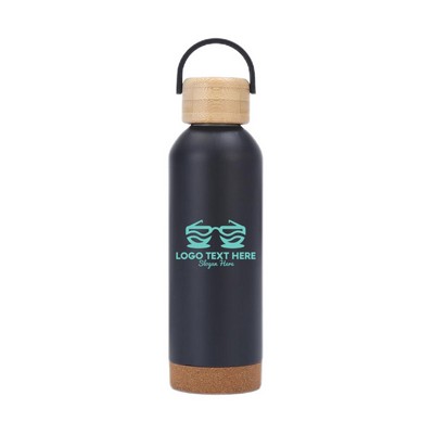 16oz Vacuum insulated bottle with bamboo carry lid and cork base