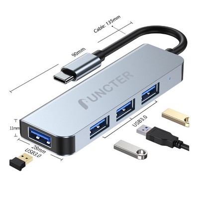 USB C Hub 4" 1 USB Adapter Compatible with Laptop PC
