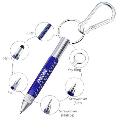 6-in-1 Multi Metal Tool Pen with Carabiner and Key Ring