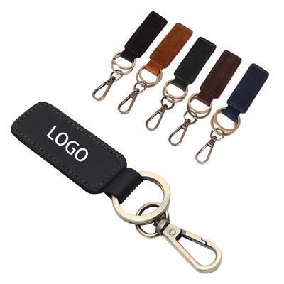 Vintage Head Layer Cowhide Car Keychain