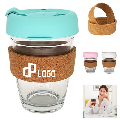 12Oz Coffee Glass Cup W/ Lid