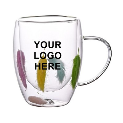 Double-walled Glass Mug with Feather Design