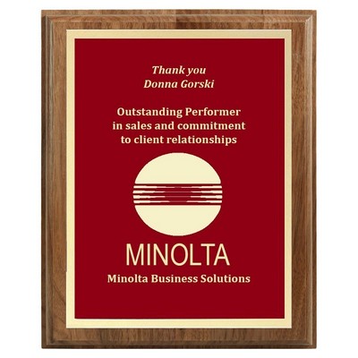 8" x 10" Genuine Walnut Step-Edge Plaque with Red Brass Plate