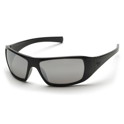 Goliath Safety Glasses, Black Frame with Silver Mirror Lens