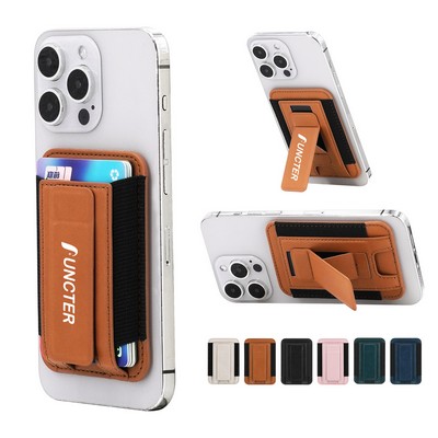 Magnetic Two Fold Phone Slide Card Holder Cell Phone Wallet Stand