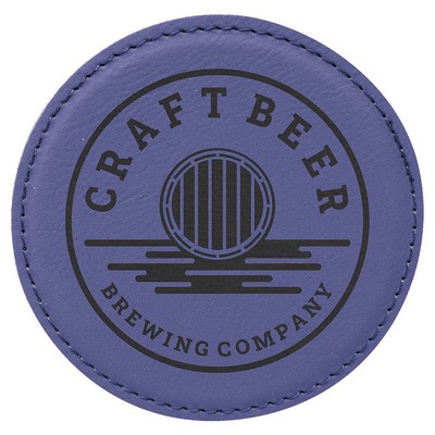 4" Round Purple Leatherette Coaster