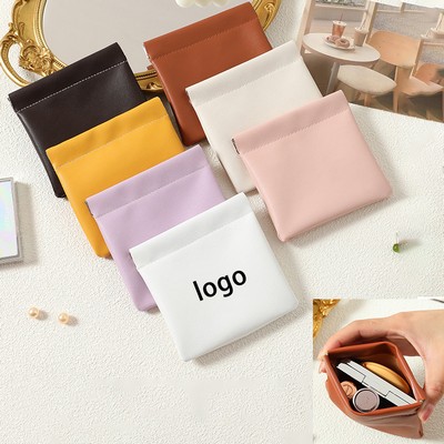 Auto-Close PU Leather Earphone Storage Bag Earbud Case USB Cable Organizer