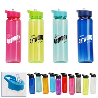 Clear Transparent 24 OZ Slim Fit Sports Plastic Water Bottle With Flip Straw Lid