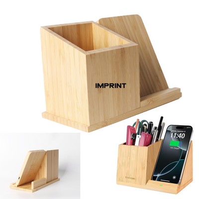 Bamboo Desk Organizers With Wireless Charging