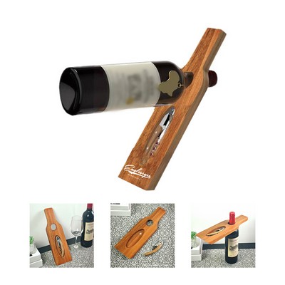 Wooden Wine Bottle Opener Station with Glass Holder