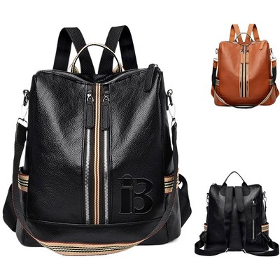 Adjustable Strap PU Leather Women Retro Backpack