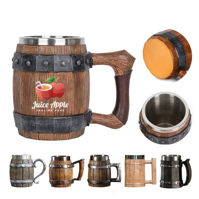 20oz Stainless Steel Liner Anti-Slip Wood Barrel Beer Stein