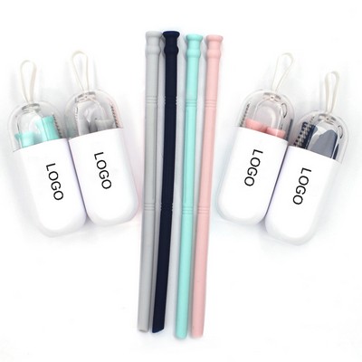 Reusable Silicone collapsible straw set with carrying case
