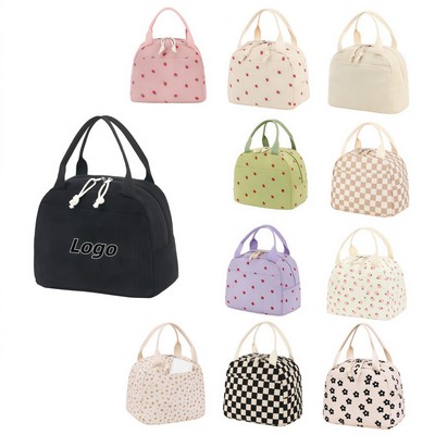 Corduroy Printed Insulated Lunch Tote for Work Picnic Travel