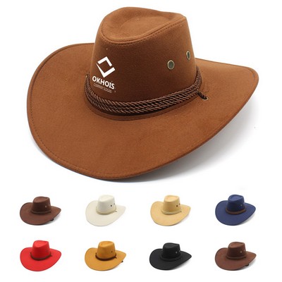 Classic Suede Western Cowboy Hat With Wide Brim
