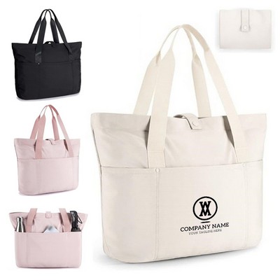 Foldable Zipper Tote Bag for Women Large Travel Shoulder Bag