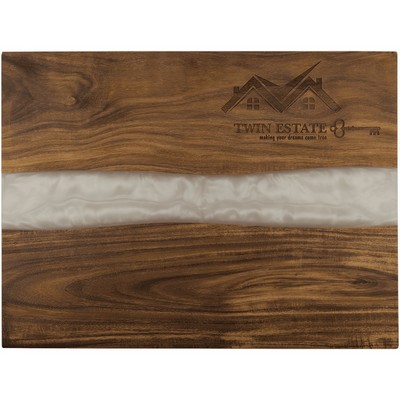 15 3/4" x 11 3/4" Acacia with White Pearl Resin Serving Board