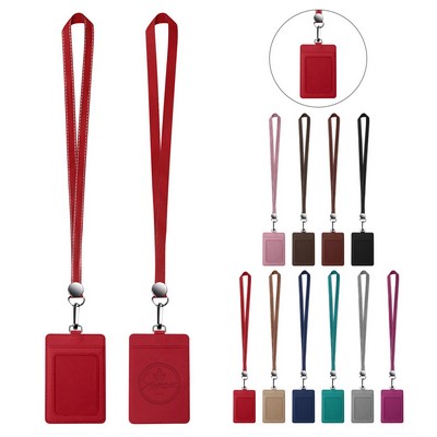 PU Leather ID Card Badge Holder With Lanyard