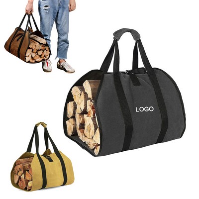 ?Heavy-Duty Waxed Canvas Firewood Carrier Bag