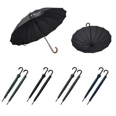 Long-Handle Natural Wood Curved-Handle Umbrella