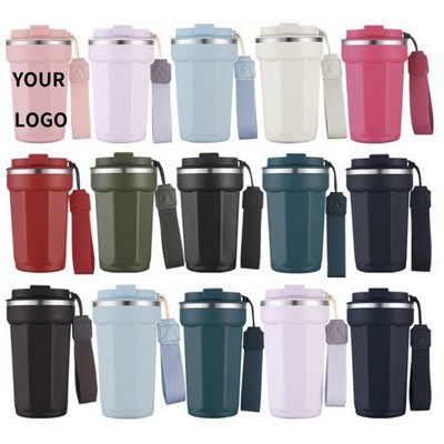 Octagonal Stainless Steel Coffee Tumbler w/ Carry Strap – 17oz