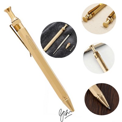Hexagon Brass Retractable Black 1.0mm Pen