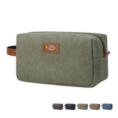 Canvas Toiletry Bag with Vegan Leather Trim
