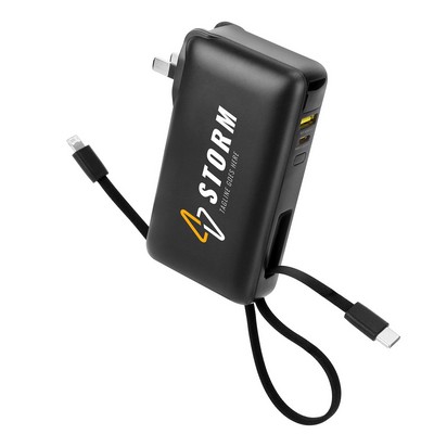 10,000mAh 20W PD Power Bank with AC Plug & Dual Cables