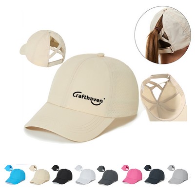 Adjustable Womens Criss Cross Ponytail Baseball Cap