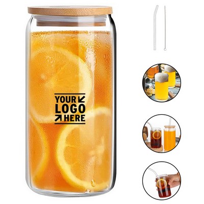 Bamboo-Lidded Glass Tumbler Set with Straws