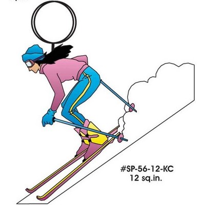 Female Skier Key Chain w/Clear Mirrored Back (12 Square Inch)
