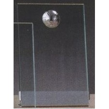 Clear Glass Plaque Award w/Silver Basketball Accent, Plastic Mounts & Base (6"x8.5")