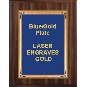 Walnut Plaque 5" x 7" - Blue/Gold 4" x 6" Teardrop Plate