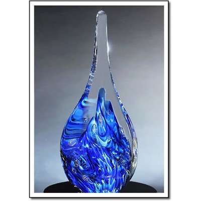 Blue Ice Mountain Art Glass Sculpture w/ Marble Base (3.5"x9.75")
