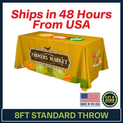 8' x 30"T x 36"H - 4 Sided Hemmed Standard Table Throws - Dye Sublimation - Made in the USA