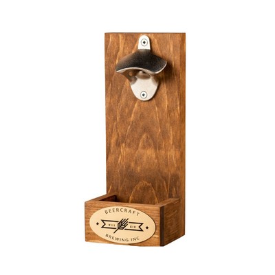Wood Wall Bottle Opener with Cap Catch