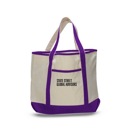 Heavy Canvas 2-Pocket Tote w/1-Color--22"x16"x6" - Natural/Purple