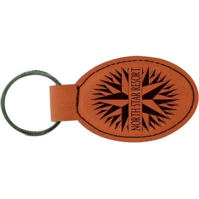 3" x 1 3/4" Rawhide Leatherette Oval Keychain