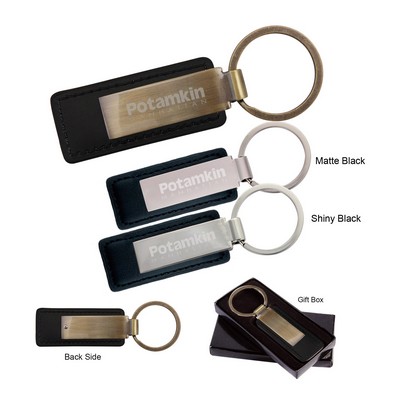Rectangular Metal Matte Key Tag W/Leatherette Strap (US Stock )