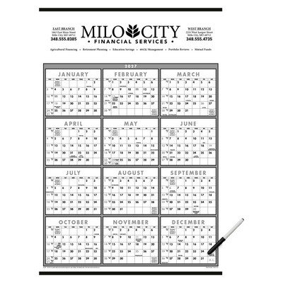 Triumph® Calendars Black & White Span-A-Year Laminated w/Marker Calendar