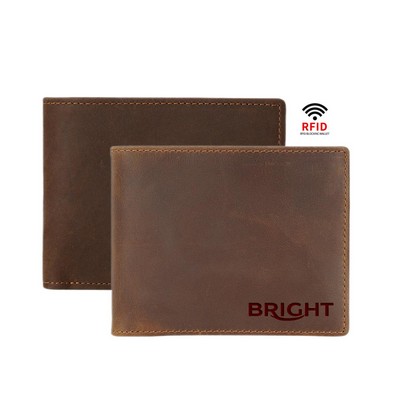 Crazy Horse Leather Classic Bifold Wallet RFID Blocking