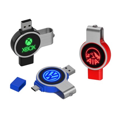 Dual Light Up Round Swivel Drive with OTG USB-C (8 GB)