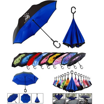 Windproof Inverted Reverse Upside Down Umbrella Rain Umbrella Double Layer C Shaped Handle