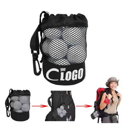 Nylon Mesh Double-Panel Ball Storage Bag with Hook