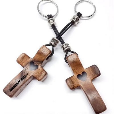 Engravable Walnut Wood Christian Prayer Cross Keychain