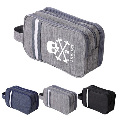 Three-Layer Striped Travel Toiletry Bag